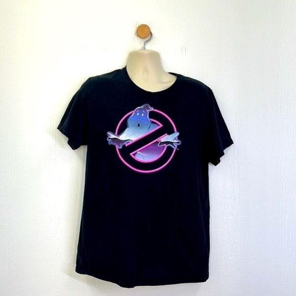 Mad Engine - Ghostbusters Hot Pink Logo Black Shirt Sleeve T Shirt Size Large - Picture 2 of 9